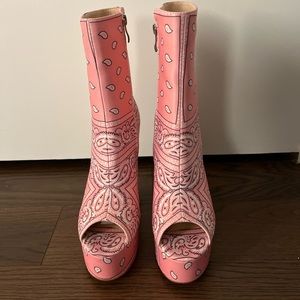 Pink Bandana Printed Peep Toe Booties